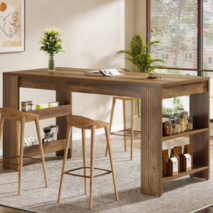 63-Inch Counter Height Bar Table with Storage Shelves