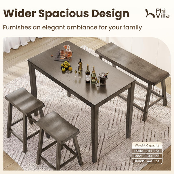 Counter Height Farmhouse Dining Table Set for 4 with Bench