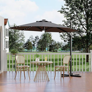 10 ft Cantilever Patio Umbrella with Solar LED Lights & 360° Rotation