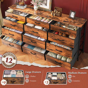 55" 12-Drawer Dresser with TV Stand – Metal Frame & Wood Top