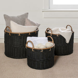 Handwoven Rattan Nesting Storage Baskets with Handles — Set of 3
