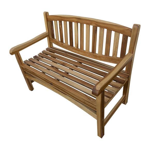 Solid Teak Wood Outdoor Bench with Armrests & Backrest