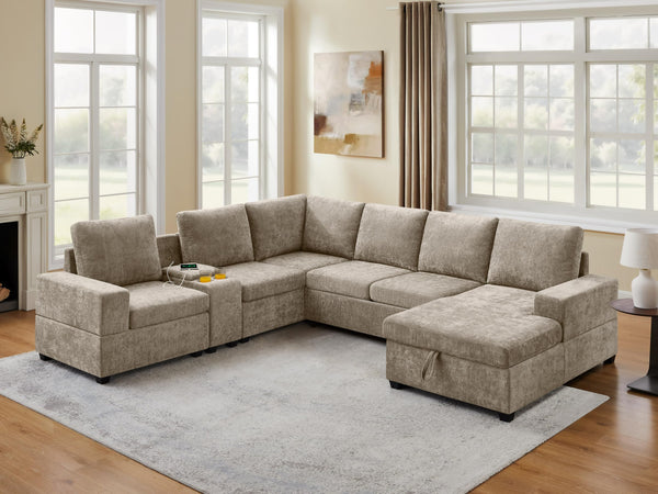 Modular Sectional Sofa with Pull-Out Bed & Storage