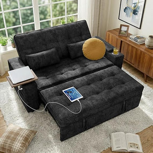 65" Convertible Sleeper Sofa Bed with Storage & USB Charging
