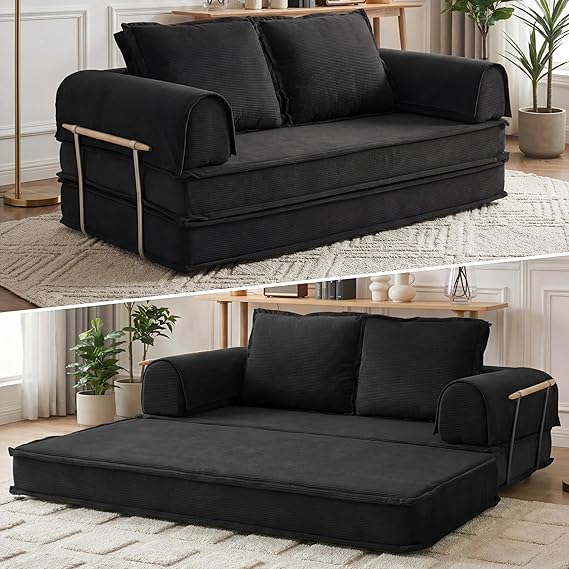 4-in-1 Convertible Modular Floor Sofa Bed — Corduroy Sectional Couch