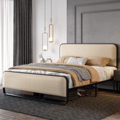 Queen Size Platform Bed Frame with Upholstered Headboard & Footboard