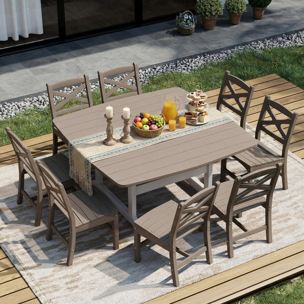 9-Piece HDPE Outdoor Dining Set with Umbrella Hole