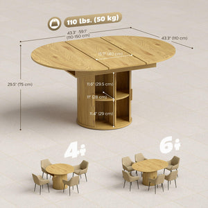 Extendable Round to Oval Dining Table with Storage Pedestal