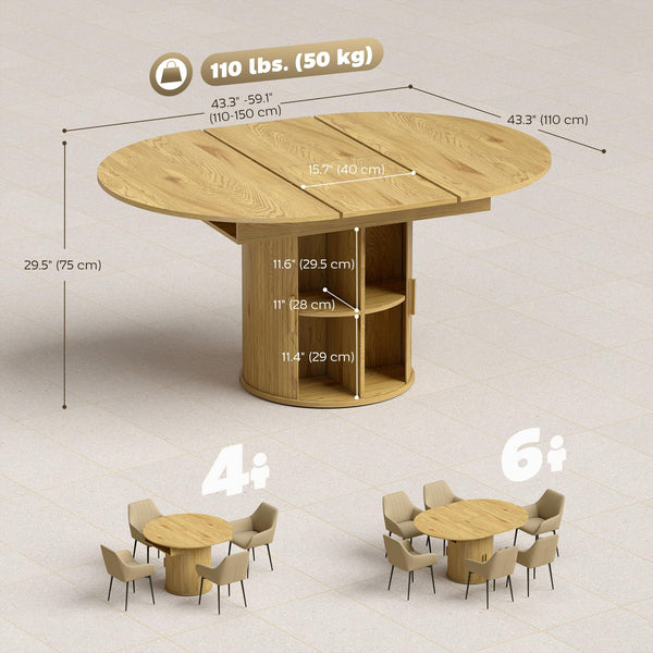 Extendable Round to Oval Dining Table with Storage Pedestal
