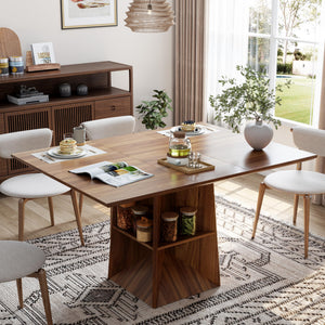 40"-54" Extendable Dining Table with Storage Shelf & Footrest, Seats 4-8, Walnut