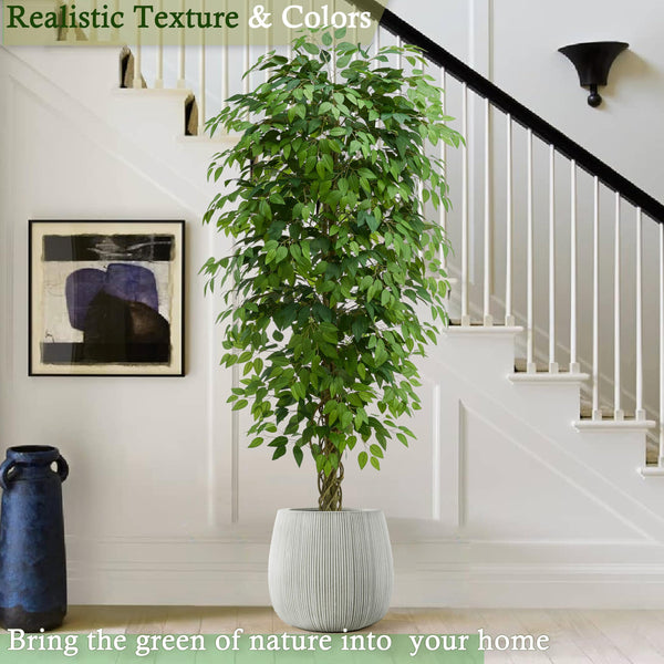 Artificial Ficus Tree – Tall Fake Indoor Plant with White Pot