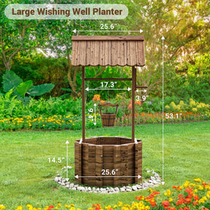 Wooden Wishing Well Planter for Outdoor Garden