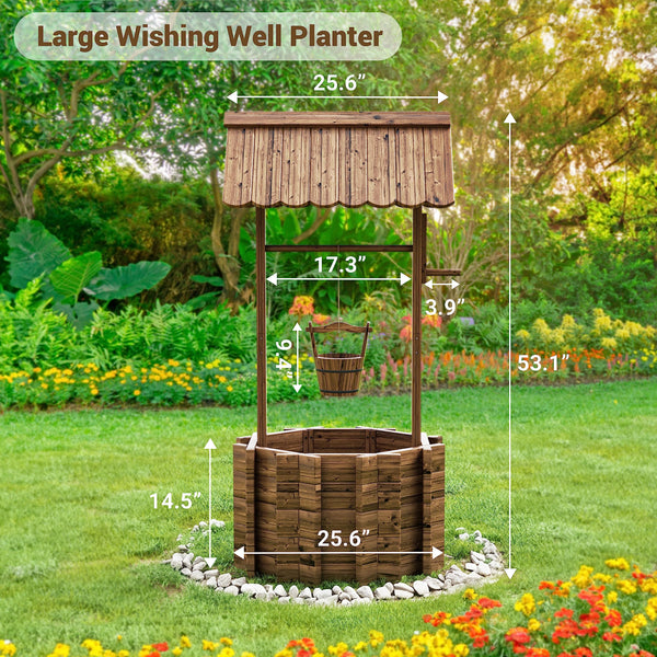 Wooden Wishing Well Planter for Outdoor Garden