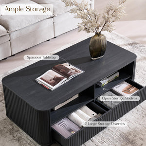 Fluted Coffee Table with Storage & 2 Drawers