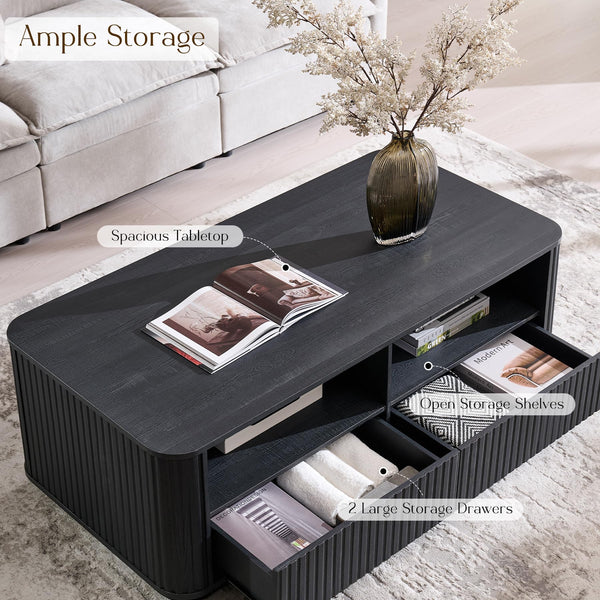 Fluted Coffee Table with Storage & 2 Drawers