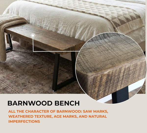 Rustic Wood Entryway Bench with Metal Base