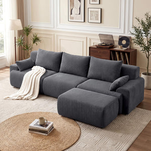 118" L-Shape Modular Cloud Sectional Sofa with Ottoman