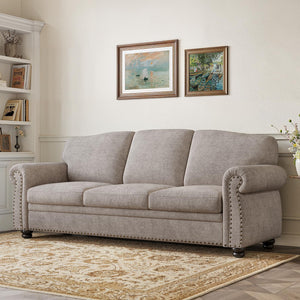 90-Inch Nailhead Trim 3-Seater Sofa with Pocket Spring Cushions