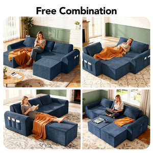 Modular Cloud Sectional Sofa with 2 Ottomans – No Assembly, Chenille, 3-Seater