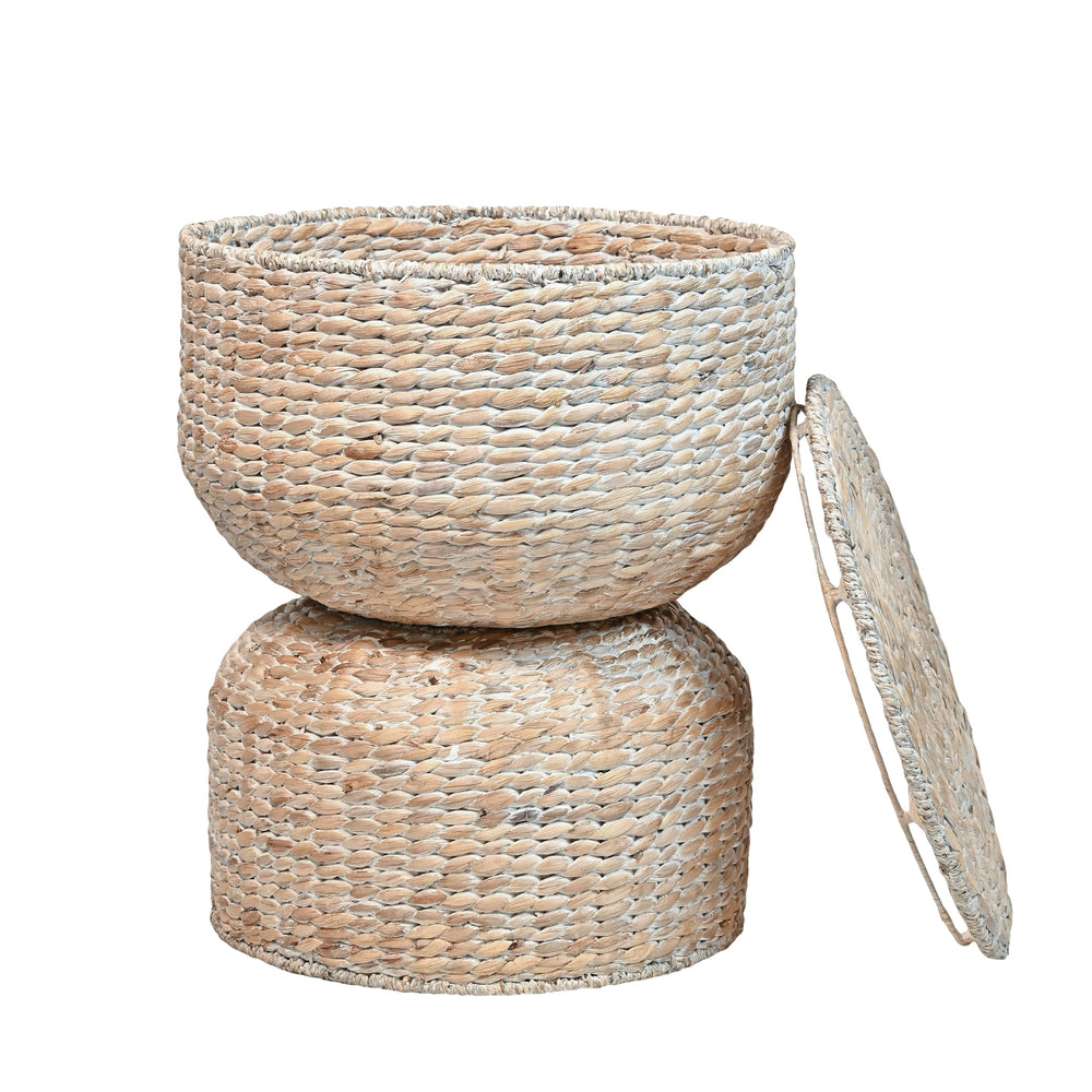 Hourglass Handwoven Hyacinth Storage Accent Table with Lid