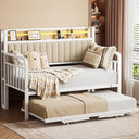 Metal Daybed with Trundle, LED Headboard & Charging Station
