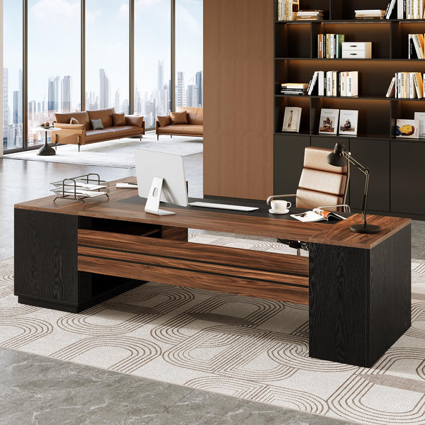 L-Shaped Executive Desk with File Cabinet and Drawers – 78.7 Inch Home Office Workstation