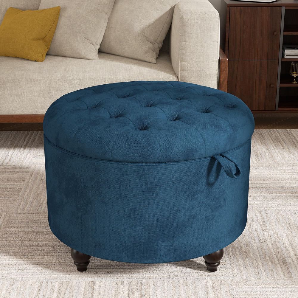 24-Inch Round Tufted Storage Ottoman