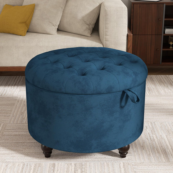 24-Inch Round Tufted Storage Ottoman