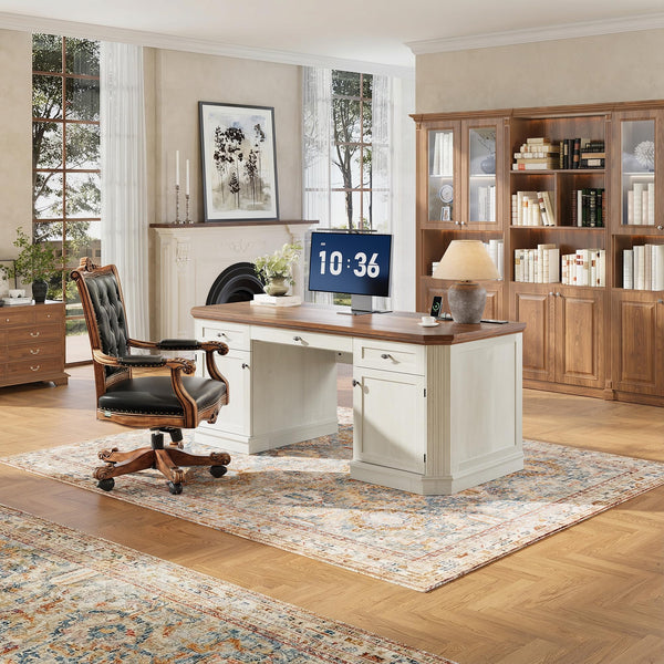 59" Victorian Executive Desk with Storage & Charging Station