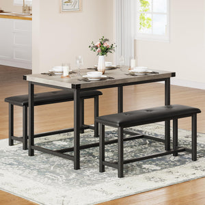 3-Piece Dining Table Set with 2 Upholstered Benches