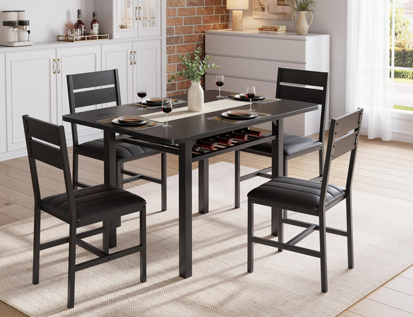 Extendable Dining Table Set for 4 with Upholstered Chairs & Storage Rack