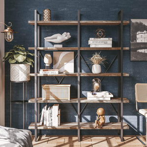 Double Wide 5-Tier Industrial Bookshelf