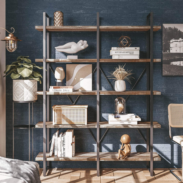 Double Wide 5-Tier Industrial Bookshelf