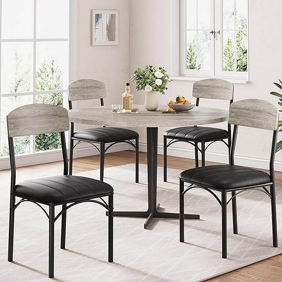 Upholstered Dining Chairs Set of 4 – PU Leather, Metal Legs