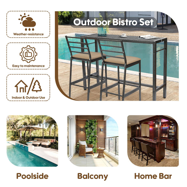 3-Piece Outdoor Patio Bar Set with Cover