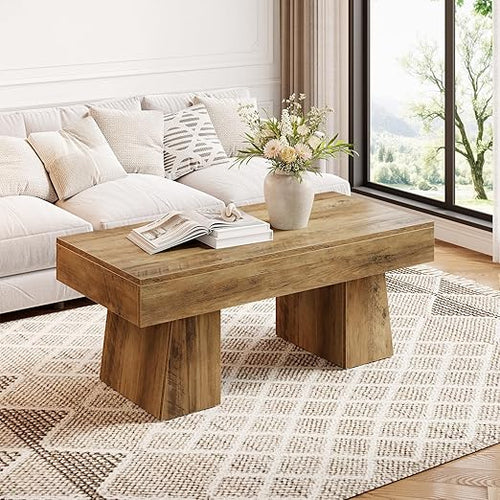 Farmhouse Rectangular Coffee Table – 47 Inch MDF Living Room Center Table
