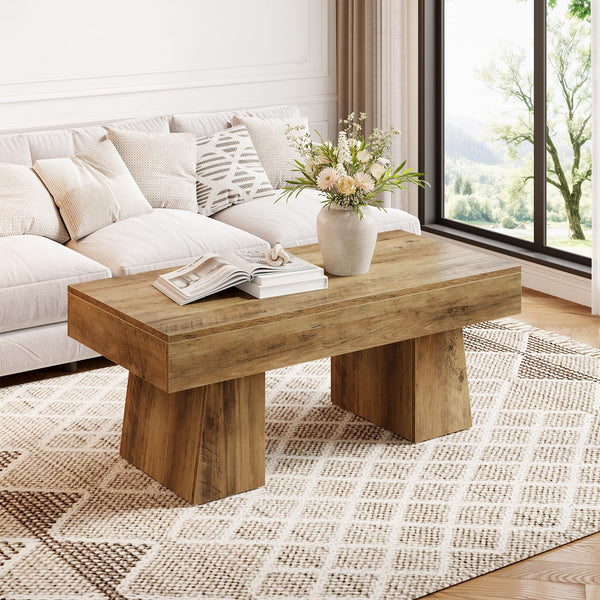 Farmhouse Rectangular Coffee Table – 47 Inch MDF Living Room Center Table