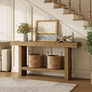 63-Inch Solid Wood Console Table with Lower Shelf