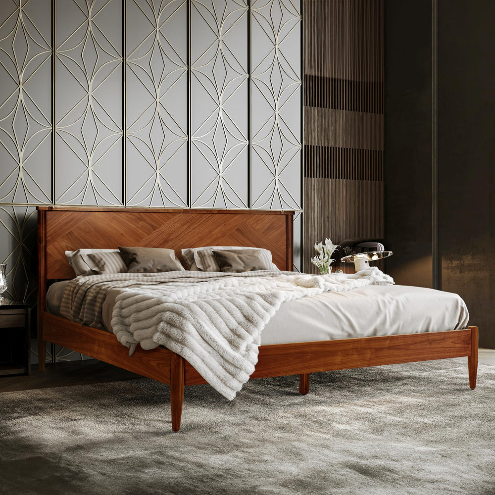 Solid Wood Platform Bed Frame with High Headboard