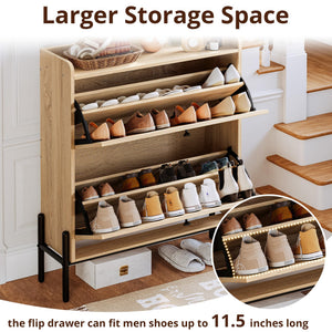 Rattan Shoe Cabinet with Flip Drawers