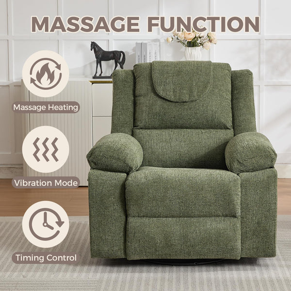 Oversized Swivel Massage Recliner Chair with Heat
