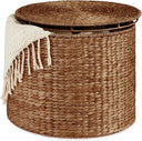 Round Water Hyacinth Storage Ottoman with Lid