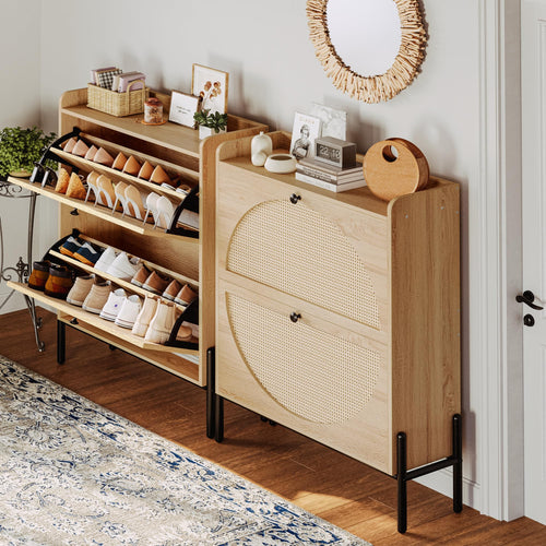Rattan Shoe Cabinet with Flip Drawers