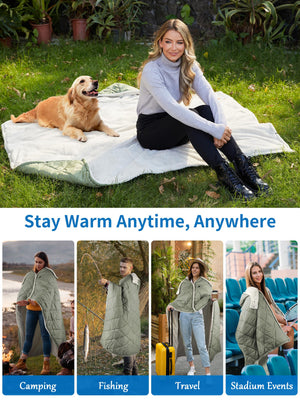 Cordless Heated Wearable Blanket Hoodie with Detachable Hood
