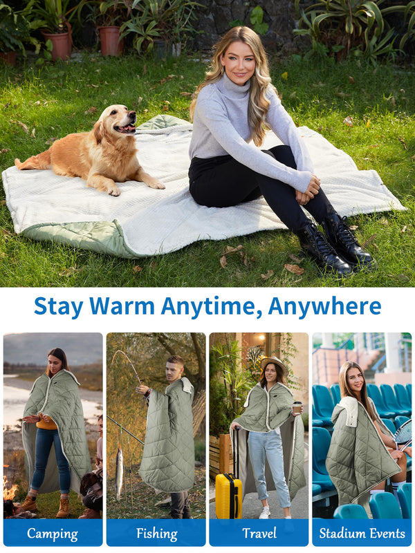 Cordless Heated Wearable Blanket Hoodie with Detachable Hood