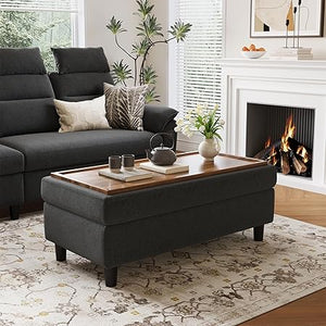 46-Inch Linen Storage Ottoman Bench with Folding Lid