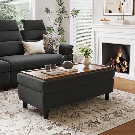 46-Inch Linen Storage Ottoman Bench with Folding Lid