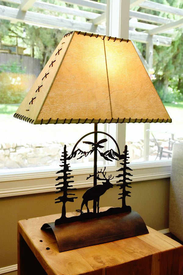 Rustic Elk Table Lamp with Faux Rawhide Shade