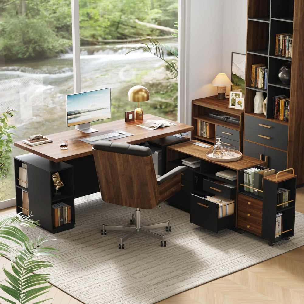 71-Inch Electric Standing Desk with File Cabinets & Storage