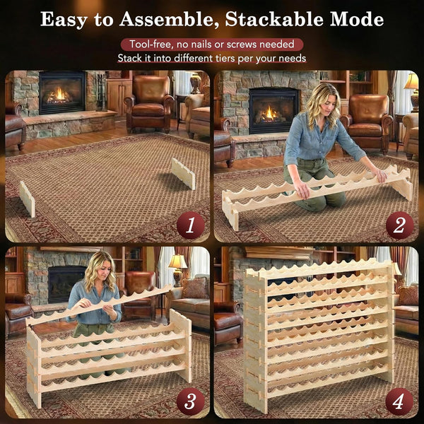 Wooden Wine Rack Freestanding Stackable – 72 or 96 Bottle